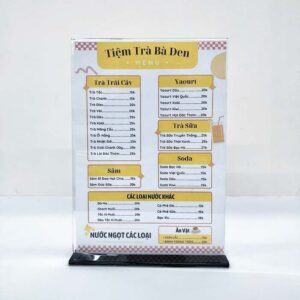 Bảng Menu Mica Để Bàn Chữ T, tiện lợi và thẩm mỹ, giúp trình bày thông tin chuyên nghiệp
