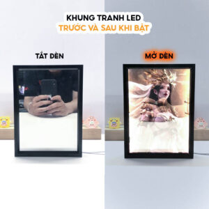 Khung tranh led trước và sau khi bật đèn, hiển thị rõ ràng và đều màu