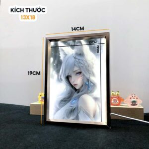Chi tiết kích thước Hình ảnh màu sắc hiển thị rõ và đều của Khung Tranh Gương Đèn LED Viền Nhôm 13x18