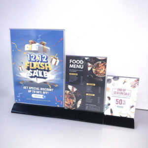 Các kích thước phổ biến của Bảng Menu Mica Để Bàn Đế Tam Giác Rời
