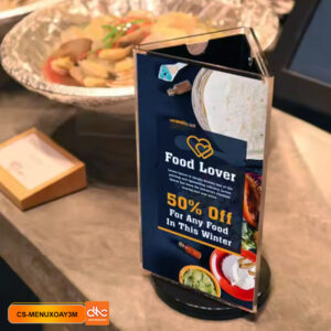 Kệ menu mica 3 mặt tam giác đế xoay - Standee mica để bàn cao cấp 2