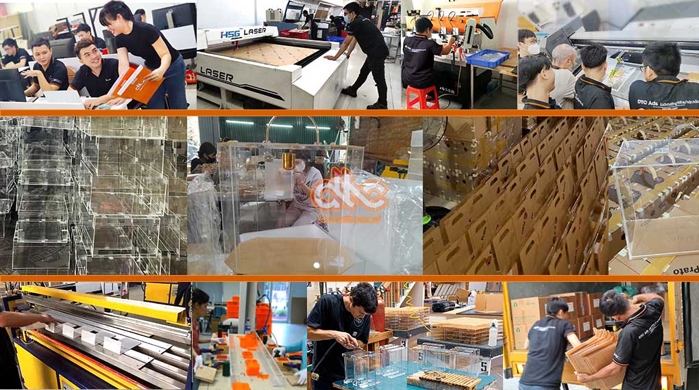Giỏ mica vuông đựng hoa quà xách tay sang trọng 1 DTC Ads là xưởng sản xuất túi mica, hộp vali mica, giỏ xách mica