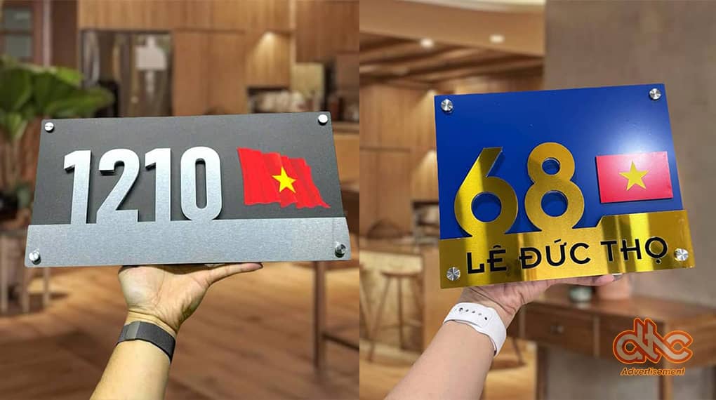 Mẫu bảng số nhà bằng alu kèm lá cờ Việt Nam Mẫu bảng số nhà bằng alu kèm lá cờ Việt Nam