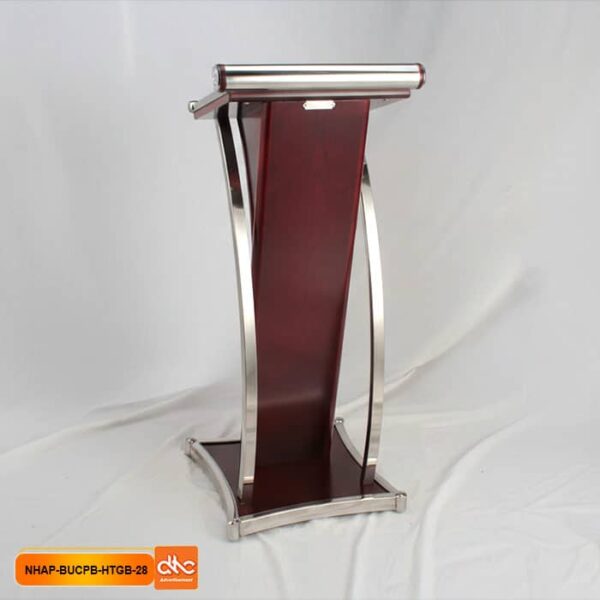 Bục phát biểu gỗ tự nhiên kết hợp inox trắng sang trọng