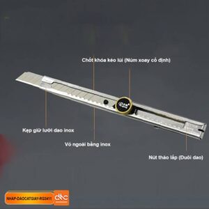 Dao cắt giấy inox RG bản nhỏ 9mm có chốt khóa an toàn tiện lợi 3