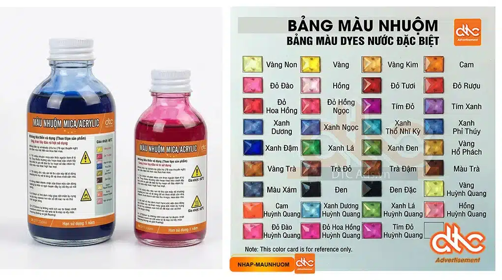 Hướng Dẫn Cách Sử Dụng Màu Nhuộm Mica/Acrylic Đúng Kỹ Thuật Từ DTC Ads 3 Màu nhuộm mica acrylic cao cấp DTC Ads đa dạng màu sắc và dễ dàng sử dụng