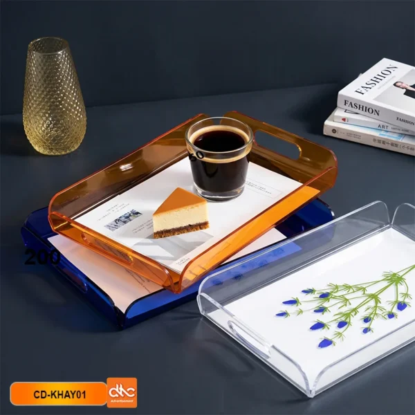 Khay mica uốn liền khối trong suốt & nhiều màu sắc decor chuyên dụng cho nhà hàng, khách sạn