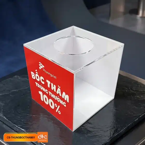 Thùng bốc thăm trúng thưởng bằng mica khoét tròn