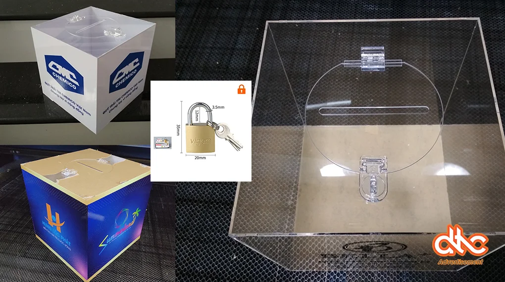 Thùng phiếu mica trong suốt nắp tròn tặng kèm ổ khóa tại DTC Ads Thùng phiếu mica trong suốt nắp tròn tặng kèm ổ khóa tại DTC Ads
