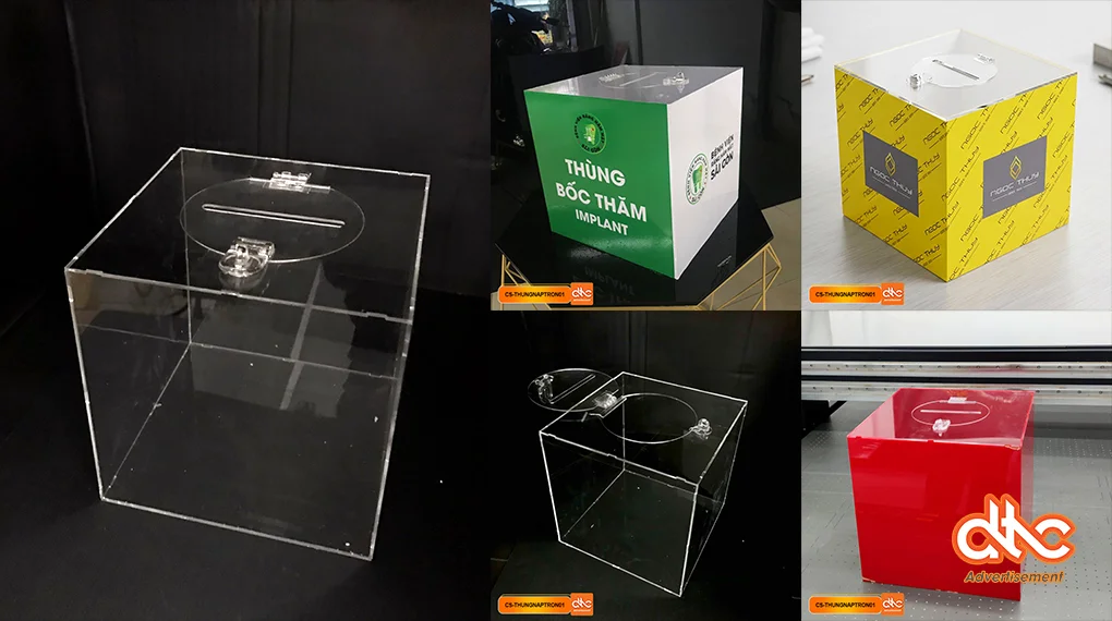 Thùng phiếu mica trong suốt nắp tròn tại DTC Ads