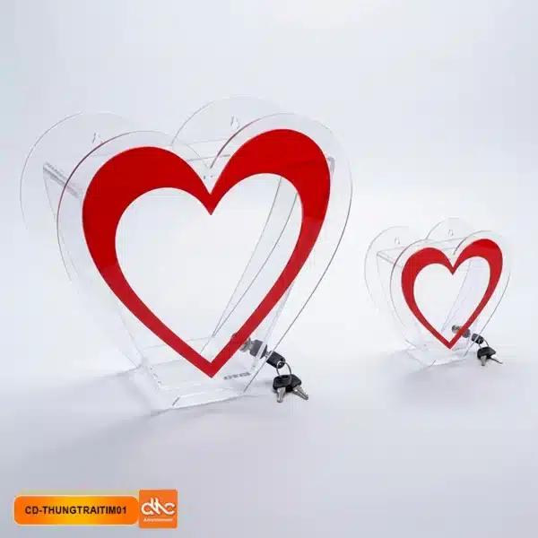 Thùng quyên góp từ thiện, thùng cưới bằng mica hình trái tim