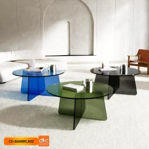 Bàn Trà Mica Acrylic Minimalist Cross – Mặt Tròn Hiện Đại