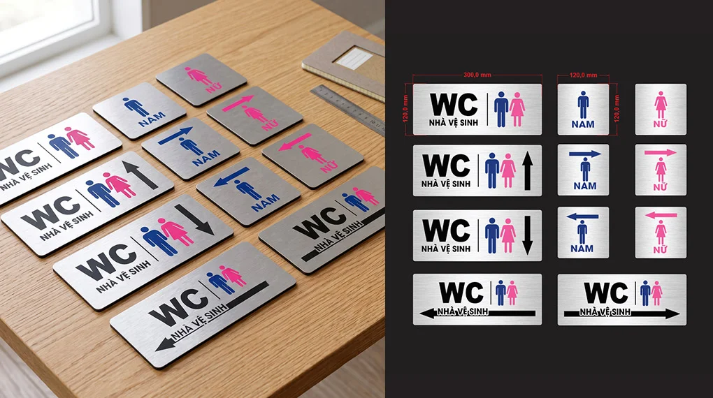 11 mẫu biển báo nhà vệ sinh chất liệu alu nhôm bạc xước đẹp giá rẻ tại DTC Ads Bảng WC nhà vệ sinh chất liệu alu nhôm bạc xước đẹp tại DTC Ads