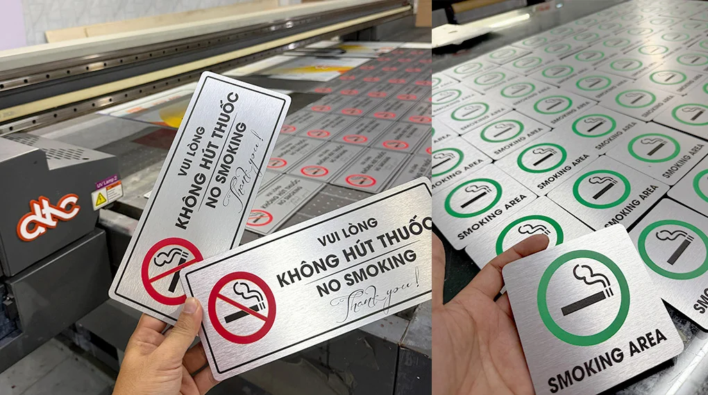 Bảng khu vực hút thuốc & cấm hút thuốc chất liệu alu nhôm xước in uv đẹp tại DTC Ads Bảng khu vực hút thuốc & cấm hút thuốc chất liệu alu nhôm xước in uv đẹp tại DTC Ads