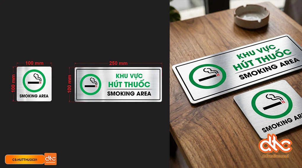 Biển khu vực hút thuốc smoking area bằng alu nhôm xước in uv cao cấp DTC Ads Biển khu vực hút thuốc smoking area bằng alu nhôm xước in uv cao cấp DTC Ads