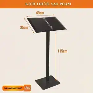 ẢNh cung cấp thông Kích thước chi tiết của bảng đặt quyển menu chân đứng hợp kim nhôm