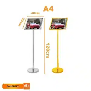 Kich thuoc chi tiet thuc te Bien menu thong bao dung inox a4 cho nha hang khach san 1 mat nghieng