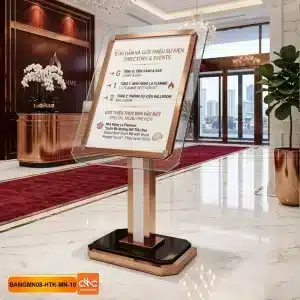 Bảng Welcome, Bảng Thực Đơn Mặt Kính Cường Lực Chân Đứng Inox Cho Nhà Hàng Tiệc Cưới