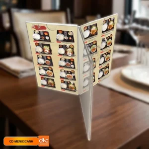 Bảng Menu, Kệ Thực Đơn Mica Để Bàn 3 Cánh 6 Mặt Nội Dung - Có Đế Xoay